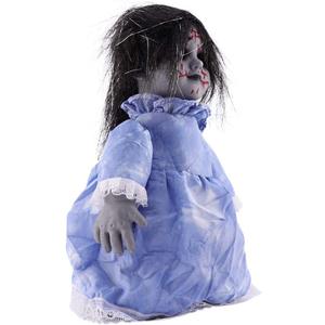 TOYANDONA Outdoor Decor 1Pcs Halloween Scary Doll, Sound- Activated Walking Doll Halloween Glowing Creepy for Haunted House Decor (Without Battery) Haunted (Black+blue)