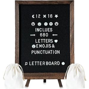 Felt Letter Board 12x16"  680 Letters, Numbers & Symbols, Wall Mount or Stand Display, Changeable Message Board for Quotes & Notes, Home/School/Office/Hotel/Restaurant/ Coffee Shop, 2 Storage Bags, Dark Brown Wood Frame