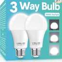 3 Way LED Light Bulbs 50 100 150W Equivalent, Daylight White 2000K , A19 Three Way Light Bulbs,E26 Base 3-Way Light Bulbs for Reading,Living Room-2 Pack