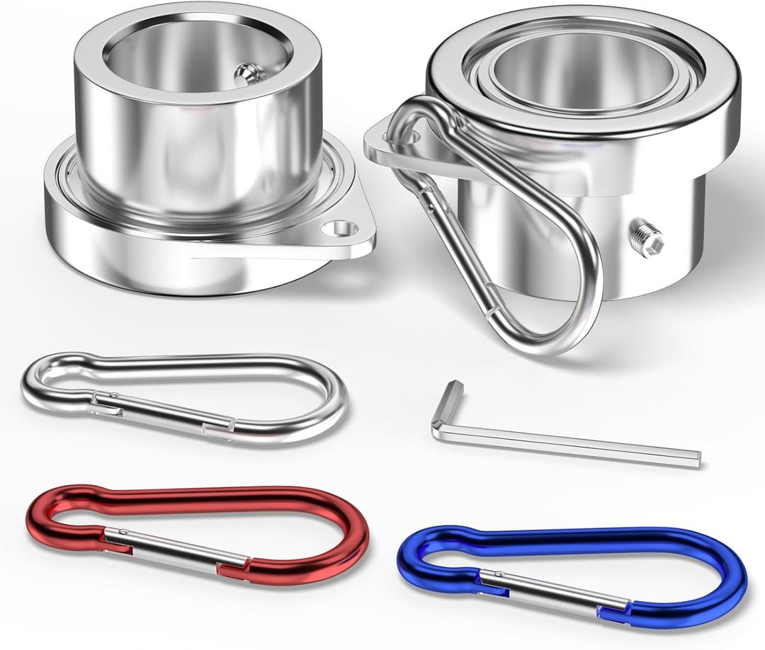 ZMTECH 2 Pack Flag Pole Rings,Silver Aluminum Alloy Flagpole Rings 360 Rotating Anti Wrap Mounting Ring with Colored Metal Clips for 0.75-1.00 Inch Diameter Flagpole