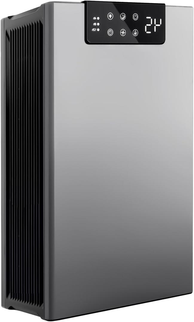 Dehumidifier, 98OZ Dehumidifiers for Home, Humidity Display Dehumidifier for Basement, Auto Shut Off, Silver