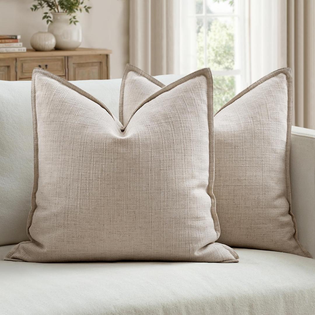 MIULEE Pack of 2 Thick Textured Couch Throw Pillow Covers, Oatmeal Linen Decorative Pillow Covers 22x22, Neutral Cushion Cases for Sofa Bed Living Room Modern Farmhouse Home Decor, No Filling