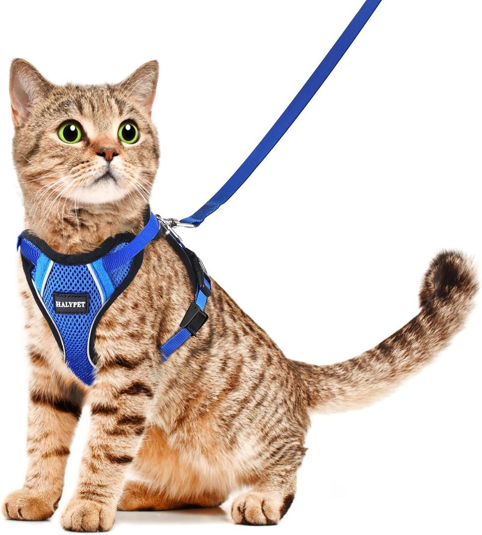 Halypet Cat Harness and Leash Set [H500 Pro Escape Proof Cat Harness for Walking, Adjustable Breathable Soft Travel Cat Leash, Reflective Strips Kitten Harness (X-Small, Blue)