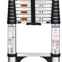 Soctone Telescoping Ladder, 12.5 FT Aluminum Button Retraction Extension Ladder with 2 Triangle Stabilizers, Multi-Purpose Ladder with Slow Down Design, 330lbs Max Capacity for House Daily Life