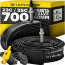 Ultraverse Bike Inner Tube for 700x23-25c 28 inch Bicycle Wheel Sizes with 60mm Presta Valve - Butyl Rubber Tubes for Road and Gravel Bikes - 2 Tubes, 2 tire levers Included (700 x 23-25c, Valve Length 60mm)