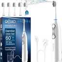 3-in-1 Upgraded Pro Flossing Toothbrush-Flosses, Vibrates and Oscillates(The 1st Tech), Electric Toothbrush with Water Flosser Equipe 5 Brush Heads, Plaque Removal for Sensitivity, Braces-White