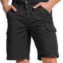 WORK IDEA Men's Cargo Shorts Cotton Drawstring Stretch Short Relaxed Fit (Black, M)
