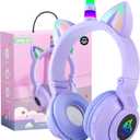Wireless Headphones for Children, Headphones Bluetooth Unicorn Foldable, Girls with Cable and Microphone Headphones Children with LED Light Stereo Headphones for Mobile Phone/Tablet/PC, Purple 