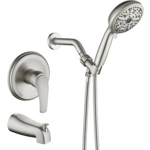 Tub Shower Faucet Set with 10 Spray Handheld Shower Brushed Nickel Shower Head and Handle Set Shower System with Tub Spout 4.7 Inch Shower Handheld Shower Fixtures Tub and Shower Trim Kit