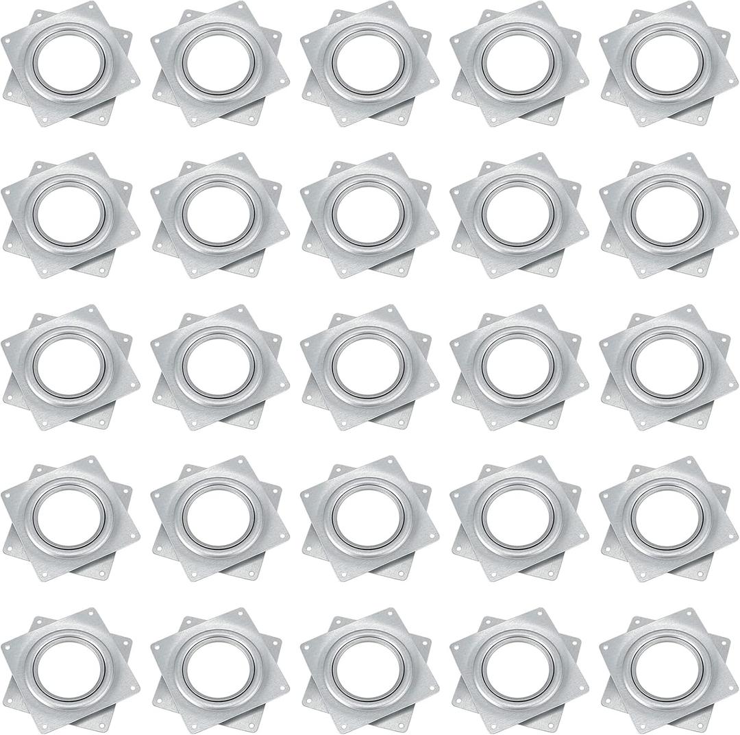 25 Pack 4 Inch Lazy Susan Hardware Kit, Zinc-Plated Swivel Plate, Square Rotating Bearing Turntable for Serving Trays, Kitchen Storage Racks, Craft Project