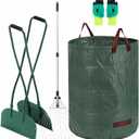 Leaf Grabber and Adjustable Metal Rake Set with Long Handle, 79-Gallon Reusable Yard Waste Bags & Gloves  Complete Leaf Collector Tool Kit
