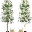 Faux Olive Tree 6FT, Artificial Potted Tree with Planter, Silk Plants Indoor Outdoor, Lifelike Olive Plants with Natural Wood Trunk, Fruits and Buds, Home Office Decor, 2 Pack