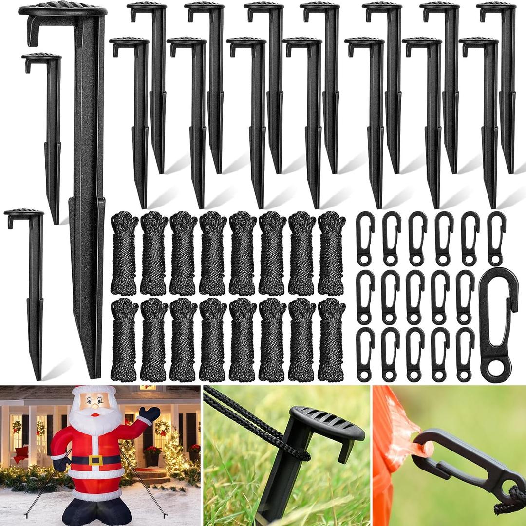 66 Pieces Inflatable Stakes and Tethers, Festival Landscape Anchoring Stake Pack, Plastic Inflatable Spikes, Replacement Ground Stakes, Christmas Decoration Accessories for Outdoor Garden