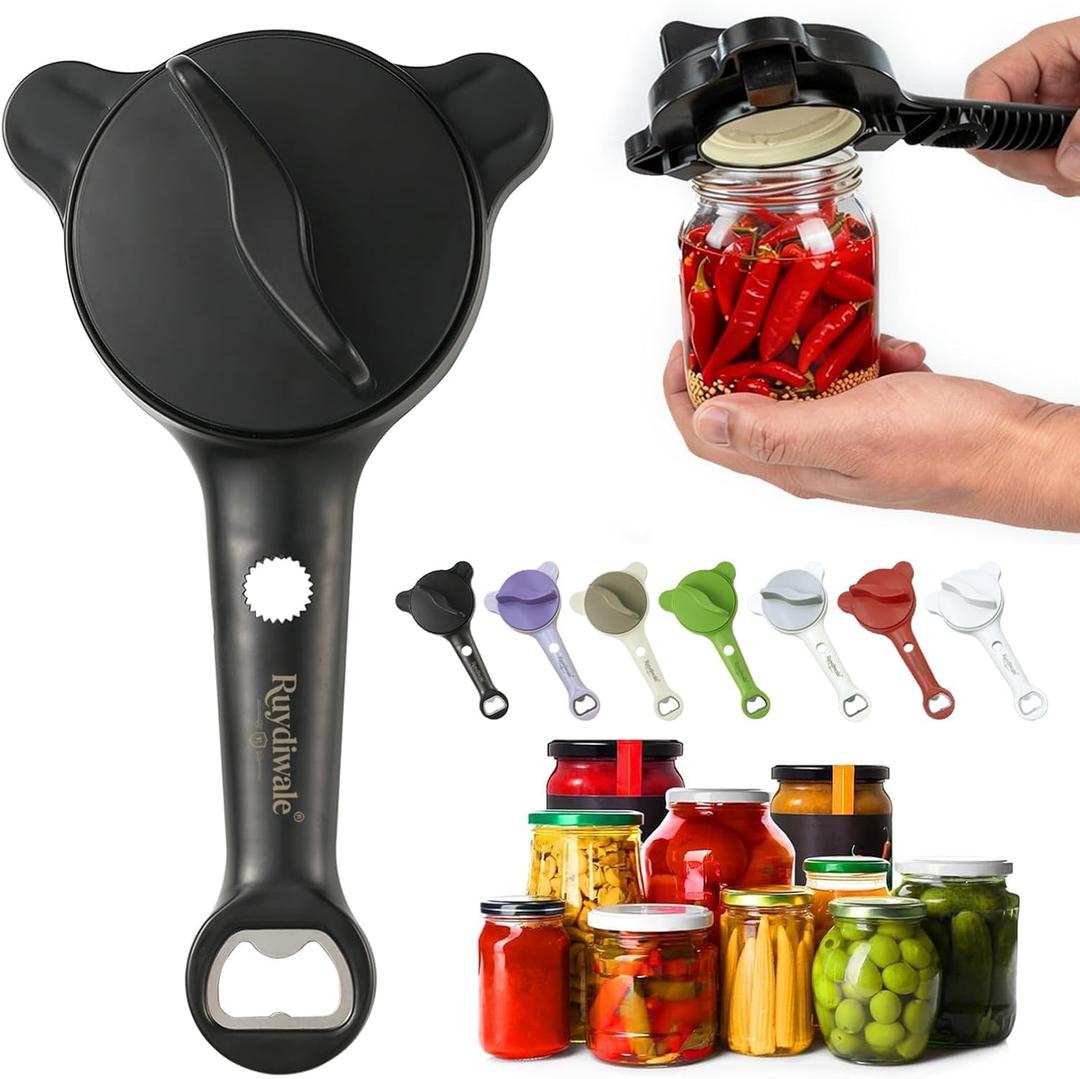 4-in-1 Jar Opener, Adjustable Jar Opener for Seniors, Kitchen Tool Designed Specifically for Seniors and Those with Limited Physical Strength, Suitable For Beer, Salad Dressing, Jar (Black)
