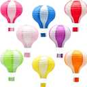 8 Pcs Hot Air Balloon Paper Lanterns, Vertical Striped, 12 Inch Hanging Ceiling Decor in 6 Colors - Reusable Party Decorations for Baby Shower, Birthday, Easter, Graduation, Classroom