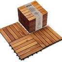 Idzo Interlocking Deck Tiles - 10PCS Waterproof Acacia Wood Patio Floor Tiles for Balcony, Backyard, Indoor and Outdoor Use - Decking Stripe Pattern, Golden Teak, 12 x 12 x 0.9 inches