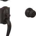 Schlage F60 V CAM 716 GEO Camelot Front Entry Handleset with Georgian Knob, Deadbolt Keyed 1 Side, Aged Bronze