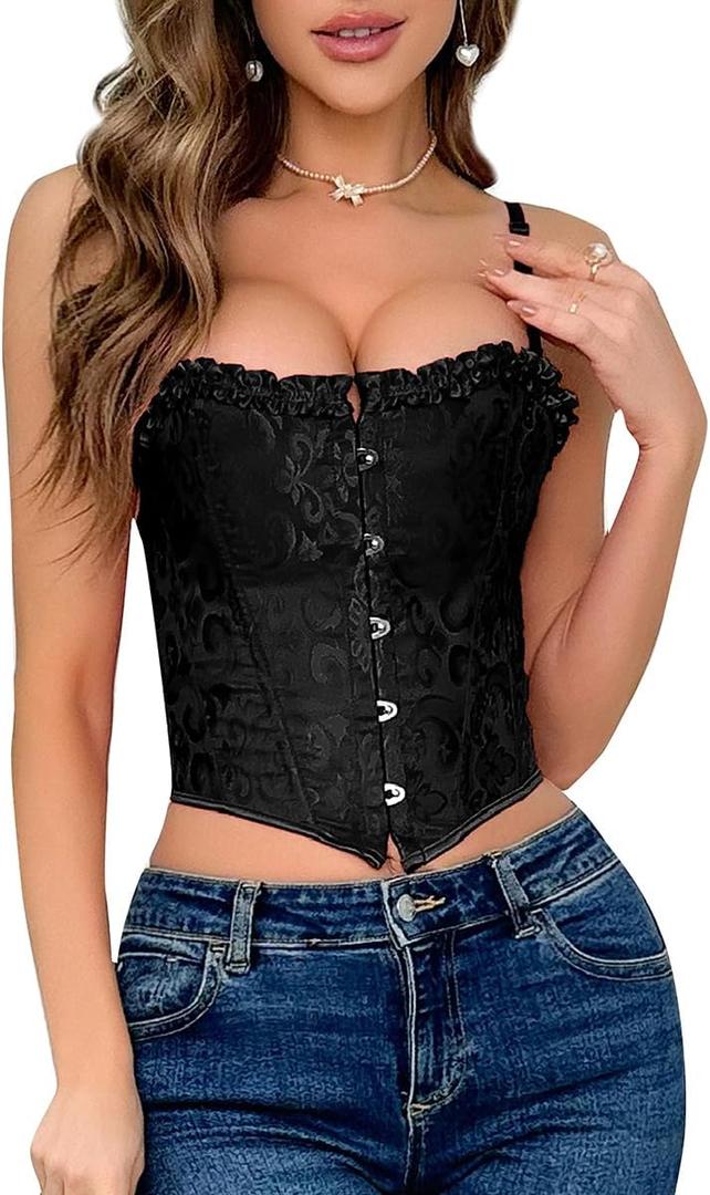 SHYMMUO Women Black Corset Tops Satin Summer Going Out Strapless Bustier Crop Top for Party,Gothic,Halloween Costumes (Large)