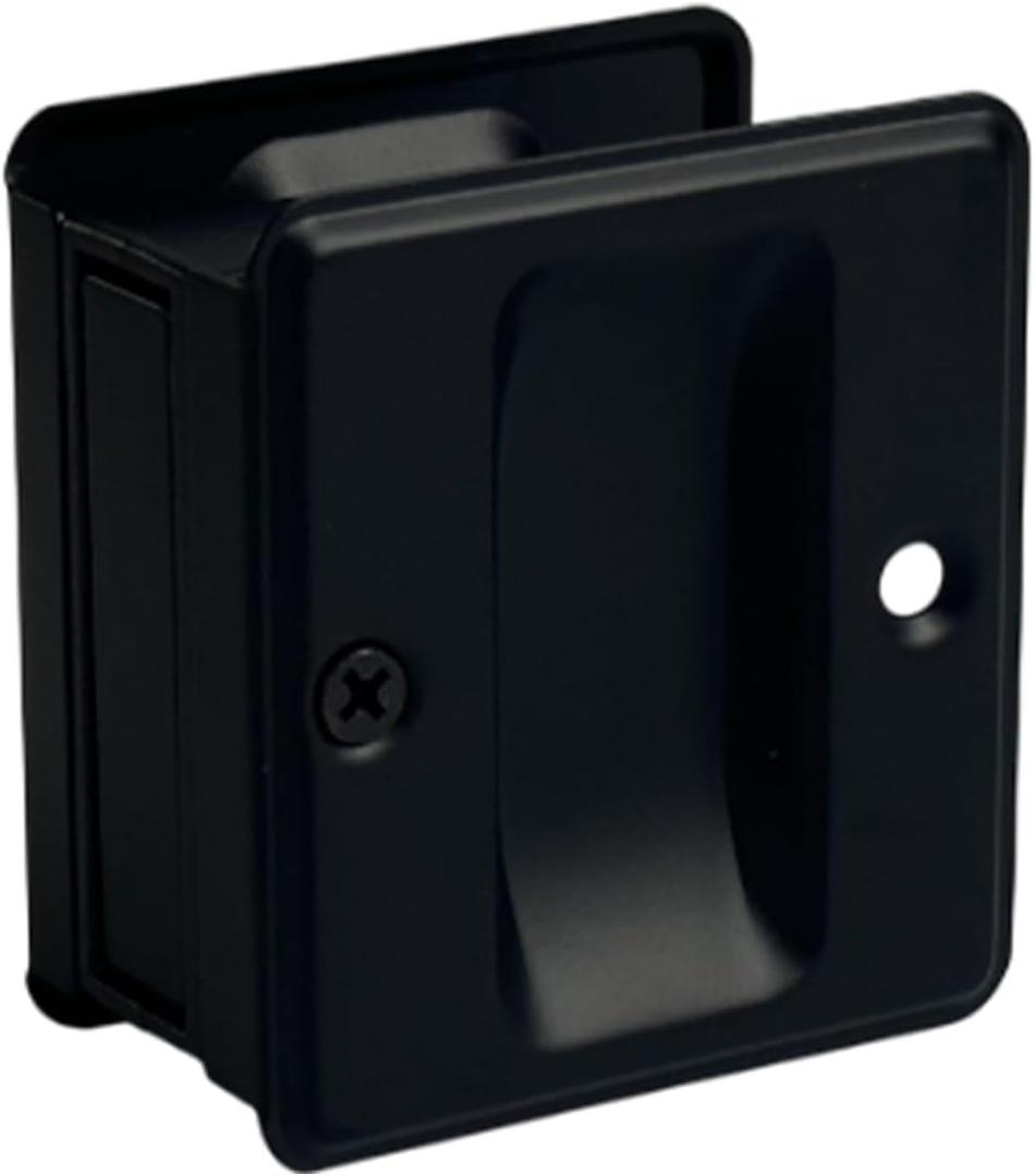 QCAA Solid Brass Sliding Pocket Passage Door Pull, Matte Black, Made in Taiwan, 1 Pack