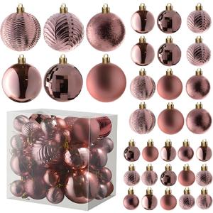 Prextex 36-Pieces Champagne Christmas Ornaments Set - Shatterproof, Festive Christmas Balls Decorations in 3 Sizes and 6 Styles with Hanging Loops for Tree, Wreath, and Dazzling Holiday Party Decor