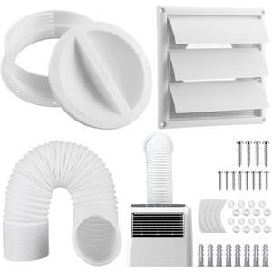Portable Ac Exhaust Hose Vent Wall Mount Connector Kit with 59 Inches Hose and 5 Inches Louvered Vent Cover Ac Exhaust Tube Coupler for 5 in and 5.5 in Tube (Louvered Vents Cover)