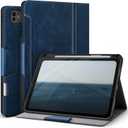 Antbox for iPad Pro 11 Inch Case (M4) 2024, Built-in Pencil Holder, Fully Supports Pencil Pro/USB-C, Auto Sleep/Wake Function Vegan Leather (Blue)