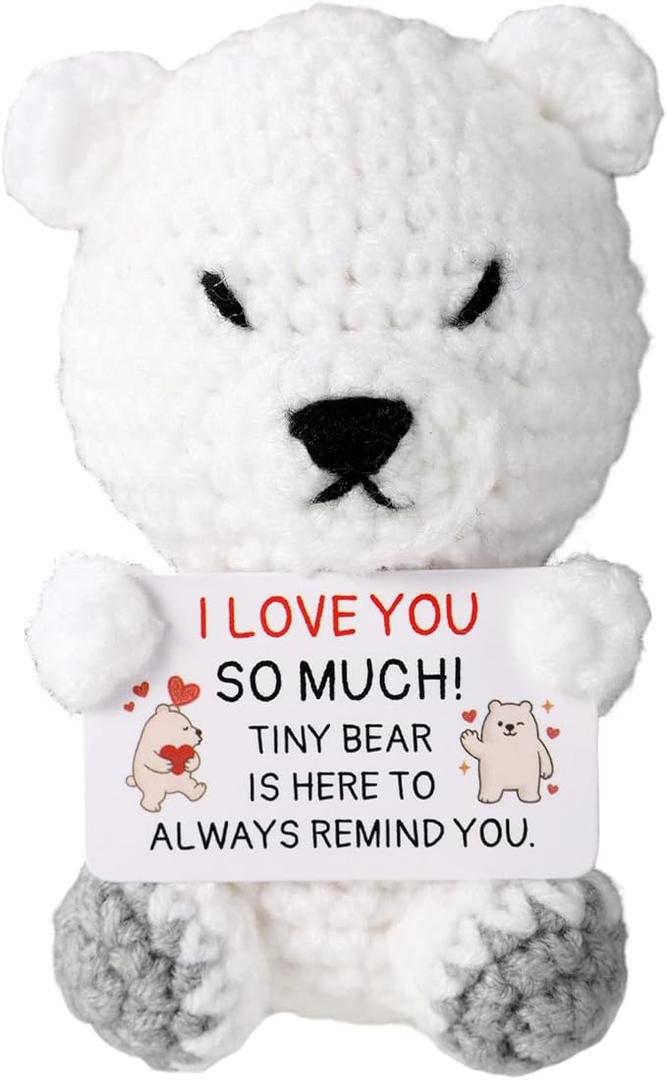 2 x TOYMIS Positive Polar Bear Crochet, Emotional Knitted Polar Bear with Cheer Card Support Crochet Animal Doll for Encouragement Gift Birthday Christmas Stocking Stuffers (for Friends)
