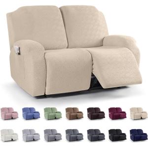KinCam Recliner Covers, Stretch Reclining Chair Covers, Recliner Sofa Slipcovers Stripe Jacquard Recliner Couch Covers Furniture Protector Covers for Pet Kid (2 Seater, Vanilla)