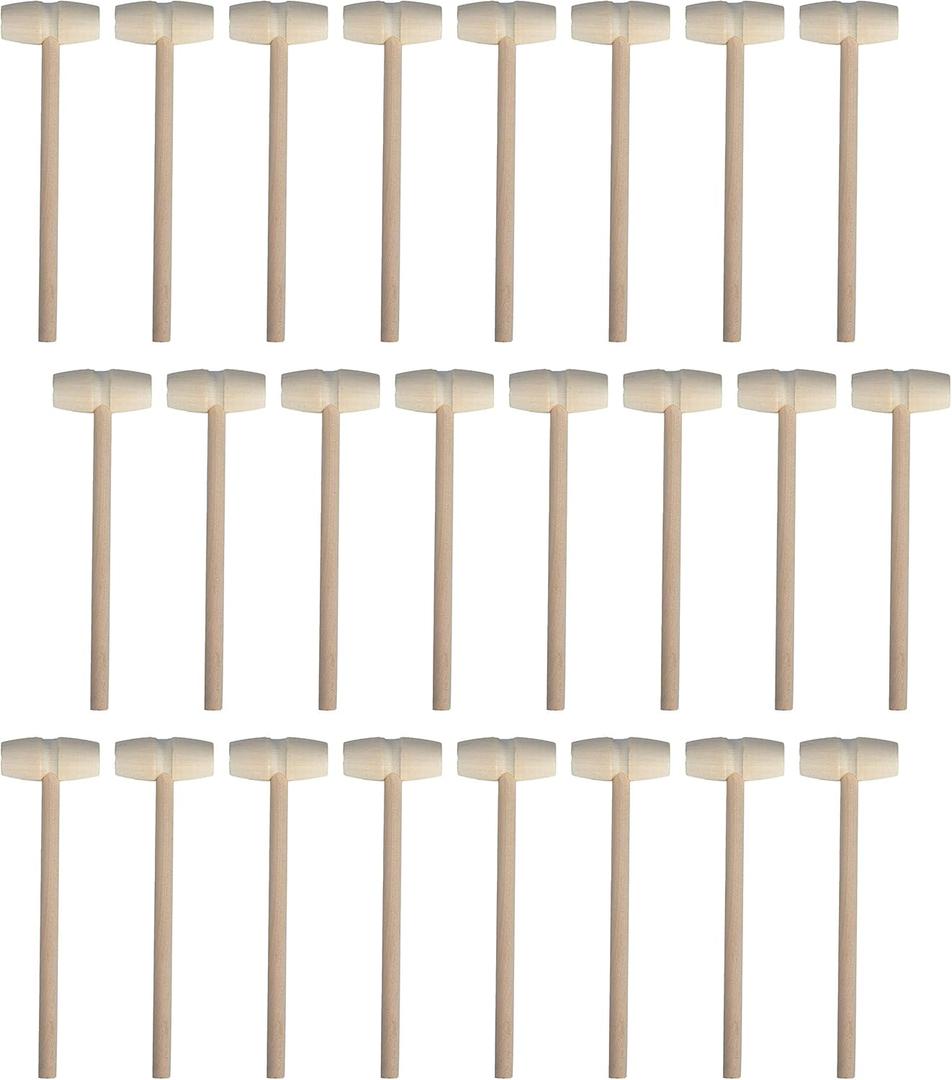 24 Pieces Mini Wooden Hammers Natural Wood Mallets Gavel Toy for Kids