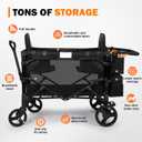 Wagon Stroller for 2 Kids, High Seat & 5 Point Harness, Foldable All-Terrain Wagon for Toddler with Canopy, Parent Organizer, Shoulder Bag, Adjustable Handlebar, Ultimate Double (Black, W2-M)