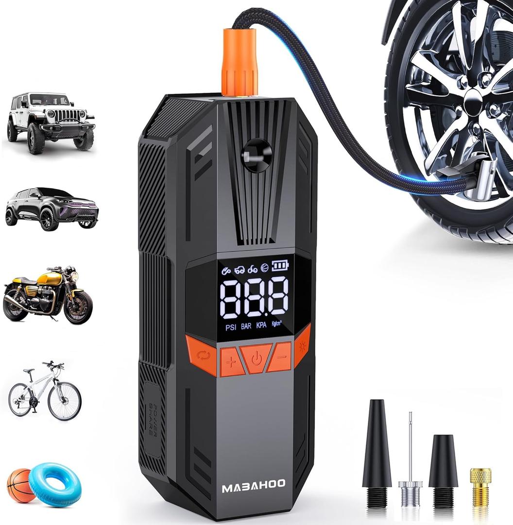 Tire Inflator Portable Air Compressor, 150PSI Cordless Electric Air Compressor with LCD Pressure Gauge, Gifts for Father Him, Quick Inflation Bike Pump for Car Motorcycle Ball
