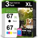 3 Packs 67XL Ink Cartridges Black and Color Combo Pack Replacement for HP 67 67 XL Ink for Envy 6000 6055 6055e 6400e 6455e 6458e Deskjet 2742e 2752e 2755e Envy Pro 6455 6458 (2 Black,1 Tri-Color)