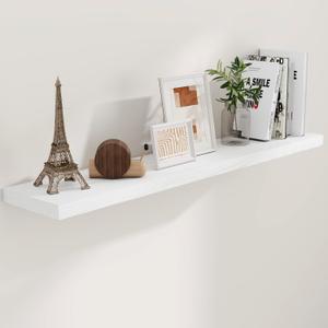 55 Inch White Floating Shelves, 9.3 Inch Deep Wall Mounted Floating Shelf, 55 x 9.3 Large Storage Wall Shelf for Living Room, Floating TV Stand, Farmhouse Rustic 55" Long Fireplace Mantel (55"W x 9"D x 1.5"H, Set of 1)