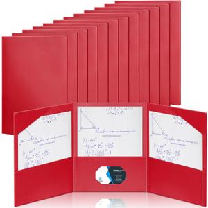 Tenceur 24 Pcs Bulk Plastic Trifold Folders with 3 Pockets, Red