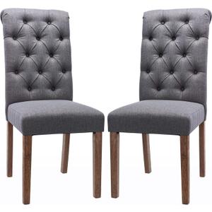 COLAMY Button Tufted Dining Chairs Set of 2, Parsons Upholstered Fabric Dining Room Chairs Kitchen Chairs with Wood Legs and Padded Seat, Dark Grey