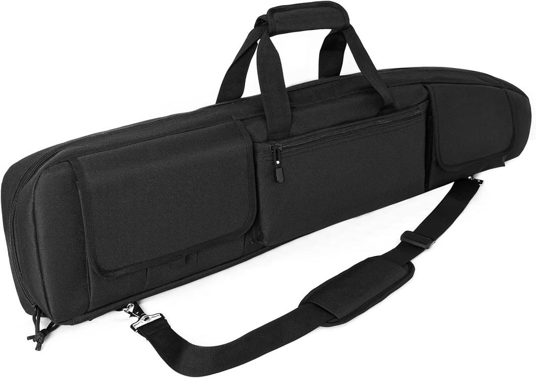 DULCE DOM Double Rifle Case, 38 42 44 inch Soft Gun Tactical Bag for Shooting Range, Movable Divider for 1 or 2 Gears, Multiple Magazine Pouches & Accessory Bags (Black)