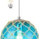 Blue Pendant Light Coastal Pendant Light Nautical Pendant Lighting Beach House Lighting Fixtures Ocean Lighting Fixture Coastal Hanging Light Fixtures Fish Float Glass Ball Lighting(Bulb Incl. (8"-Globe))