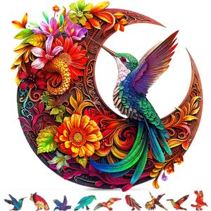 Unique Wooden Puzzles for Adults, Hummingbird Puzzle 300 Pieces 15.35" x 15.15", Animal Shaped Wood Puzzles Adult, Wooden Jigsaw Puzzles for Adults, Family Games for Kids and Adults