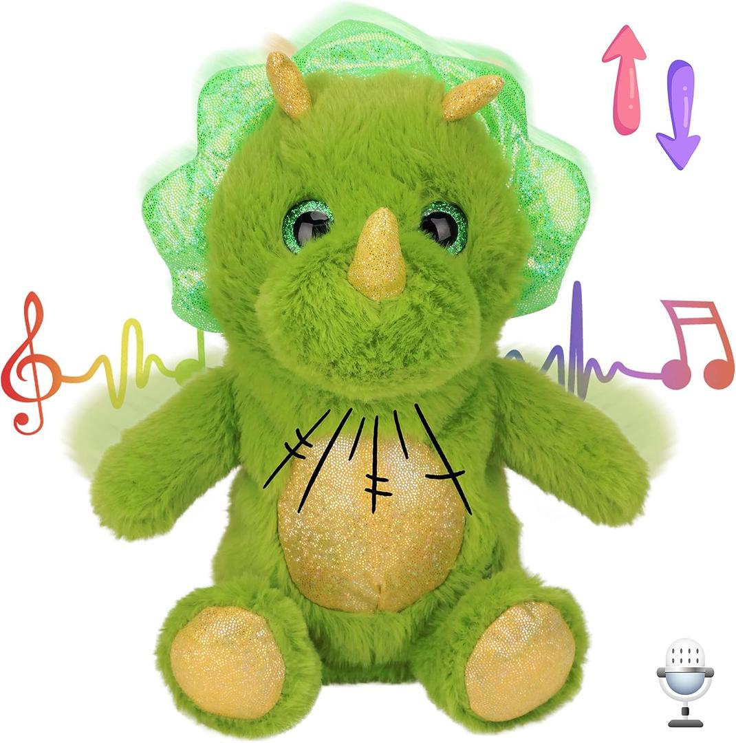 Hopearl Talking Dinosaur Repeats What You Say Nodding Electric Interactive Animated Toy Speaking Plush Buddy Gift for Toddlers, Green, 8''