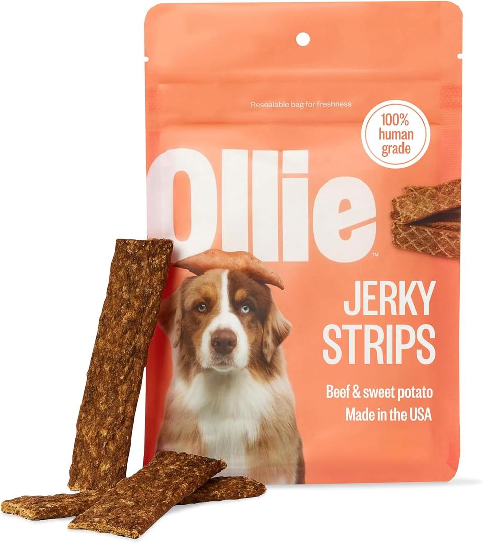 Ollie Beef & Sweet Potato Jerky Treats, 15 oz - All Natural Dog Treats Ingredients, Meat-First Recipe, No Preservatives or Fillers (5 Ounce (Pack of 3))б BBD: 07/02/2027