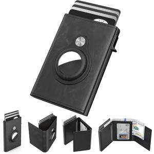 typecase Mens Wallet Card Holder for AirTag: Leather Smart Wallet for Men Compatible with Apple Air Tag, RFID Blocking, Slim, Minimalist - 9-14 Card Capacity | ID Window | Cash Slot (Black)