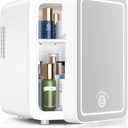 CUTIEWORLD Skincare Fridge with Dimmable LED Light Mirror, 4L Mini Fridge For Desktop, Travel or Cool & Heat, Makeup Fridge for Cosmetics, Skin Care and Food, White