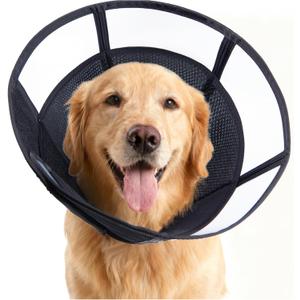 Soft Dog Cone, Stop Licking Deep Pet Recovery Collar After Surgery for Large Medium Dogs, Clear Plastic Breathable Elizabethan Head Neck Circle, Adjustable Comfortable Cones 25cm /10" Long (L Black)