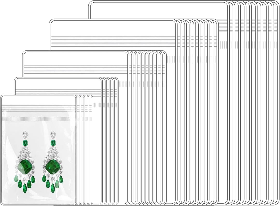 40Pcs Jewelry Storage Bags - Premium & Anti Tarnish Jewelry Bags with Self-Sealing Zipper - 5 Sizes Resealable Clear PVC Pouches for Rings, Earrings, Bracelets, Coin,Small Jewelry Packaging