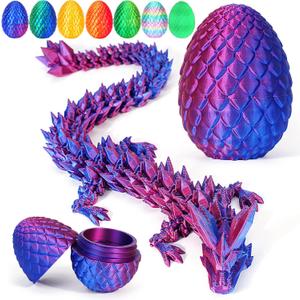 TBOLINE 3D Printed Dragon Egg, 3D Printer Articulated Crystal Animals Fidget Toy for Teen Boy Kid, Easter Mythical Pieces Dragon in Egg, Dinosaur Eggs Toy Laser Violet-12inch