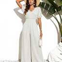 LOOKBOHO Jumpsuits for Women Dressy Casual Short Sleeve Pants Rompers 2026 (White, L)