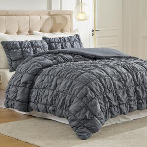 Amlie Home Grey Bubble Comforter Set King Size, 3 Pieces Ultra Soft Cozy Bedding Set for All Seasons, Farmhouse Luxury Gift for Women Home Decor