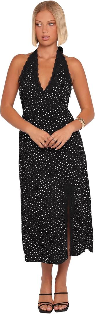 Petal & Pup Women's Stasia-Maxi-Halter-Dress-Black-White, Small 
