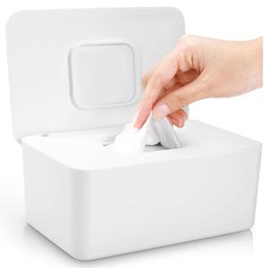 Baby Wipes Dispenser, Baby Wipe Holder for Fresh Wipes, Non-Slip Baby Wipes Container, Refillable Wipes Box with Sealing Design Lid (White)