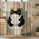 LGhtyro Funny Frog Shower Curtain Bathroom Set 71Wx71H Inches Traditional Japanese Cute Animal Kwaii Rustic Wood Board Toilet Newspaper Bath Accessories Frog Art Home Decor Fabric 12 Pack Hooks